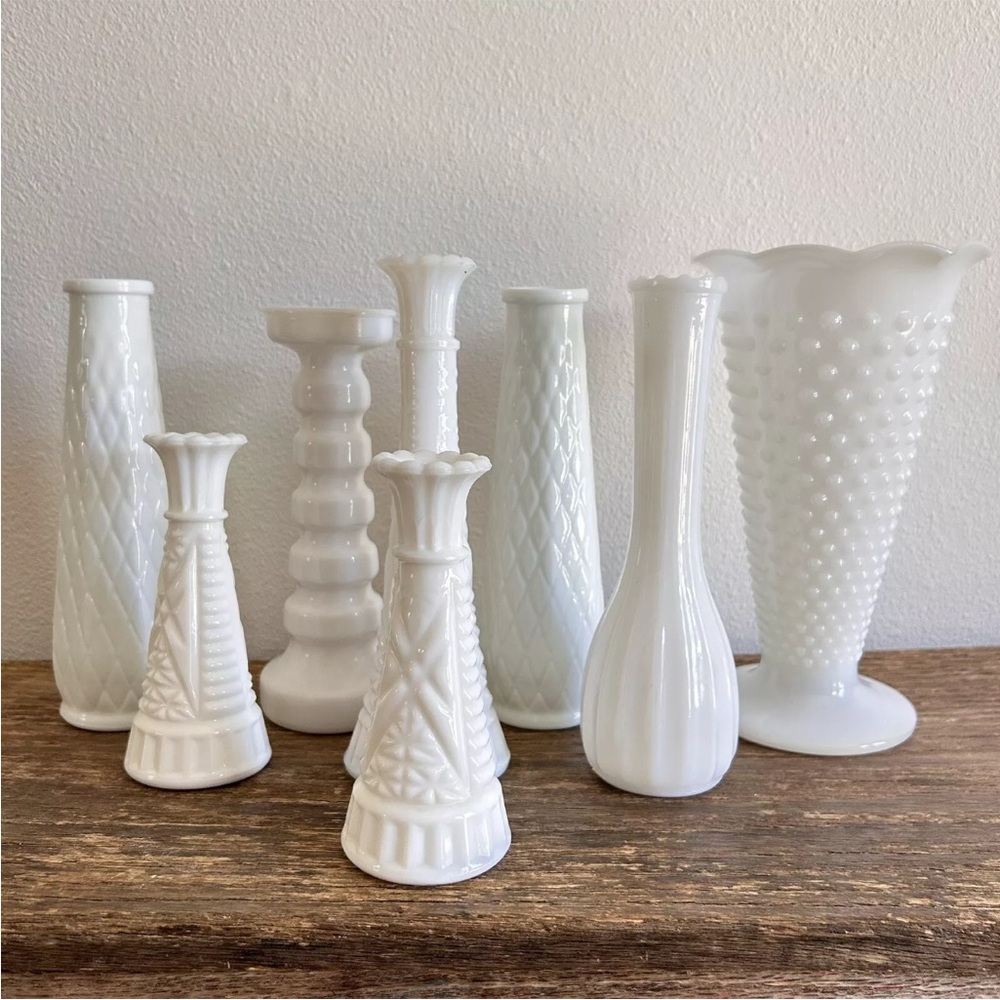 Vintage Milk Glass Vase Lot